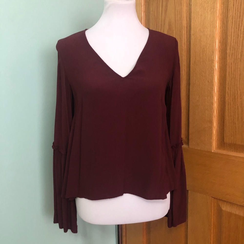 Maroon blouse with slight bell sleeve